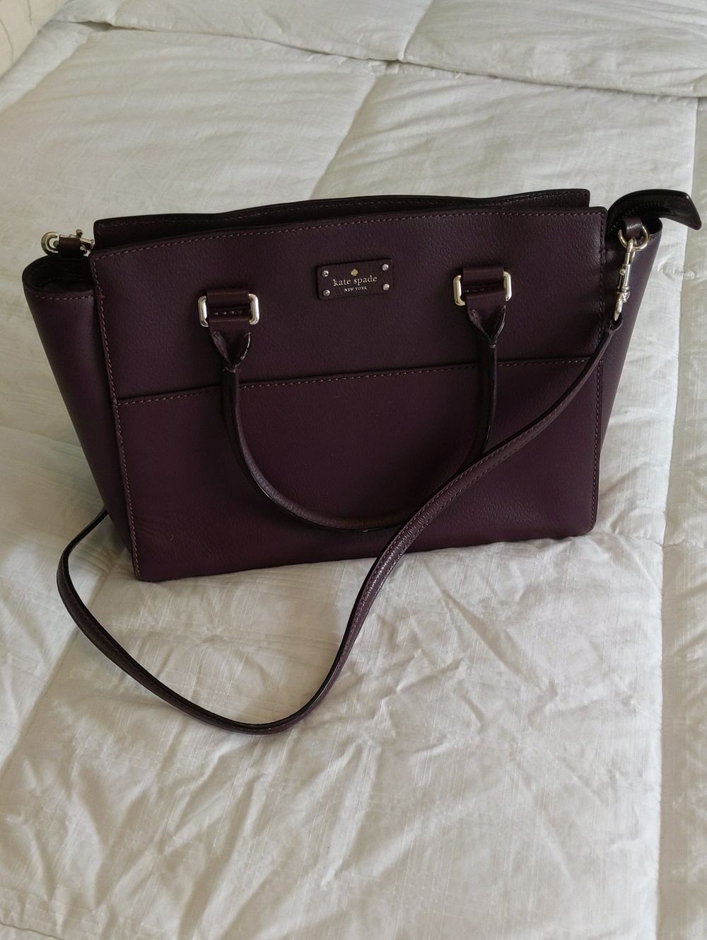 kate spade Plum Leather Satchel with Removable Crossbody Strap